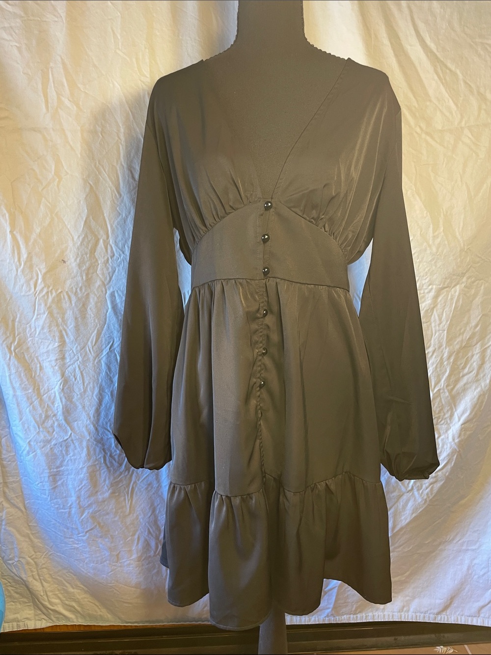 Cupshe black Long Sleeve Tiered Button Dress